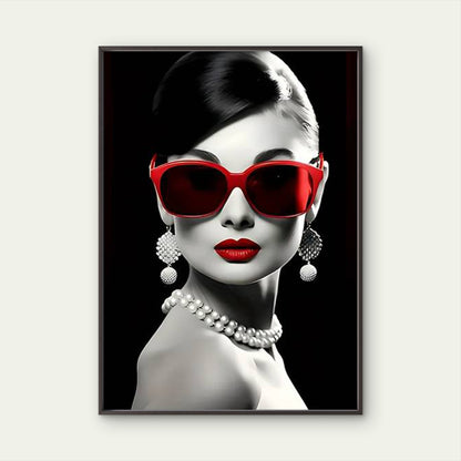 Black White Woman Red Fashion Glasses and Lips Fashion Home Decor Premium Quality Poster Print Choose Your Sizes