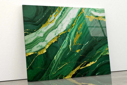 Green Marble with Gold Acrylic Glass Print Tempered Glass Wall Art 100% Made in Australia Ready to Hang