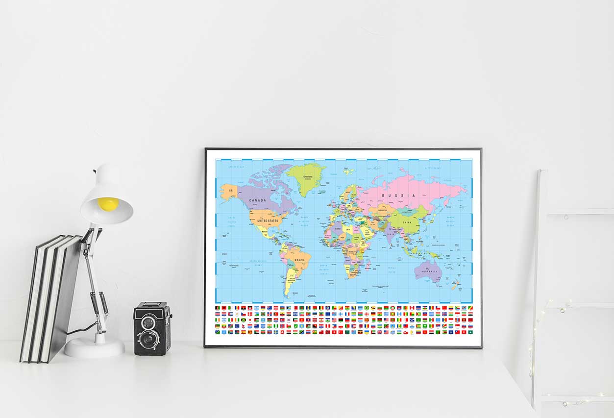 World Map with Country Flags Home Decor Premium Quality Poster Print Choose Your Sizes