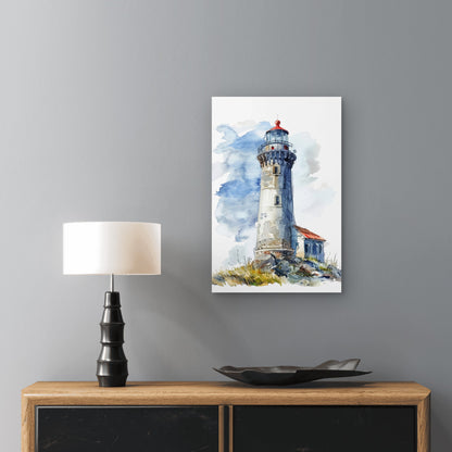 Red White Lighthouse Sea Coastline 60x90cm Metal Print Ready to Hang