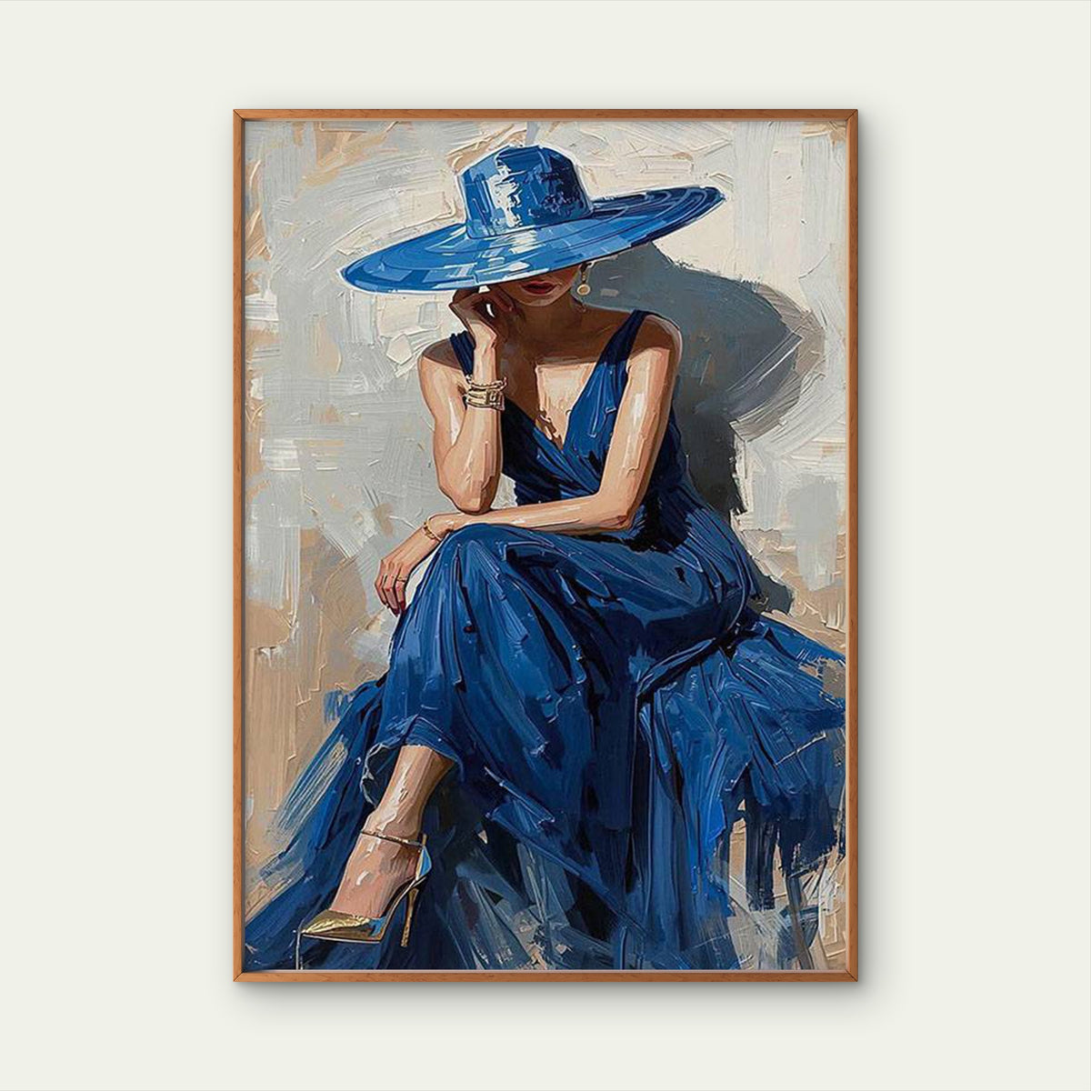 Woman in a Blue Hat And Dress with Diamond Painting Fashion Home Decor Premium Quality Poster Print Choose Your Sizes