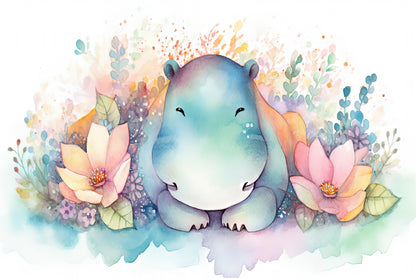 Hippo in Flower Blossom Garden Home Decor Premium Quality Poster Print Choose Your Sizes