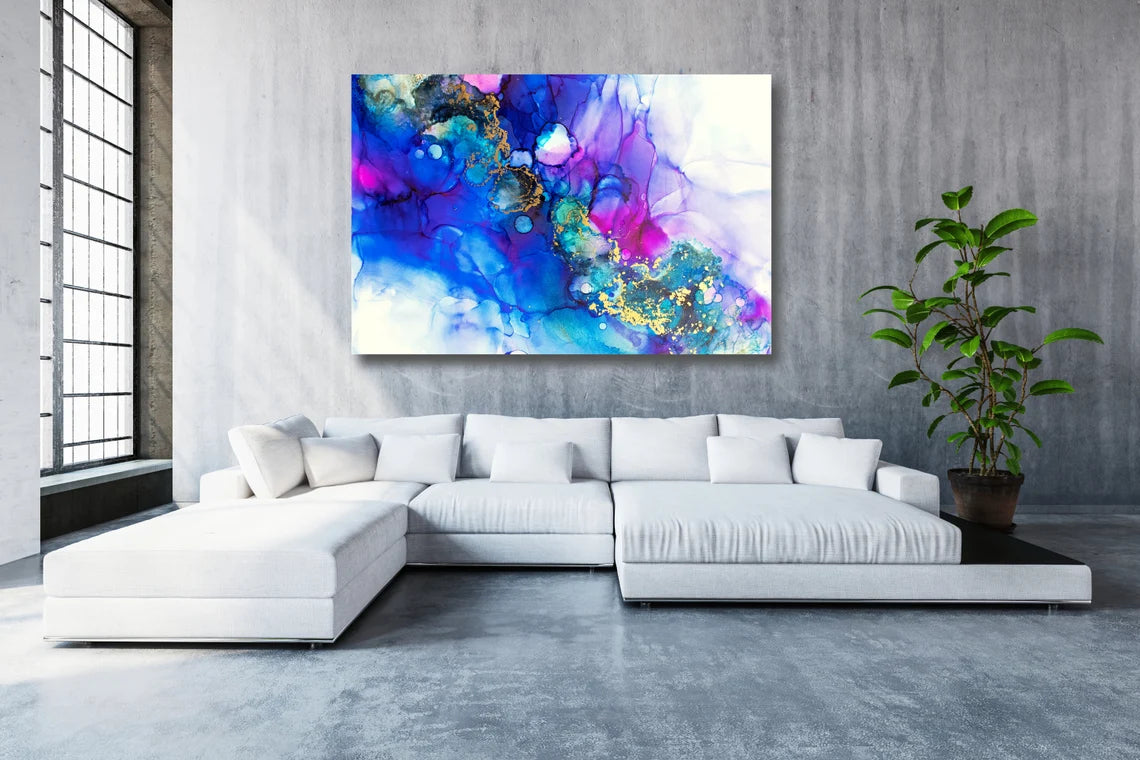 Blue Watercolor Abstract Art Acrylic Glass Print Tempered Glass Wall Art 100% Made in Australia Ready to Hang