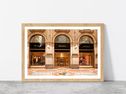 Fashion Store View in Vittorio Emanuele Glass Framed Wall Art, Ready to Hang Quality Print With White Border Oak