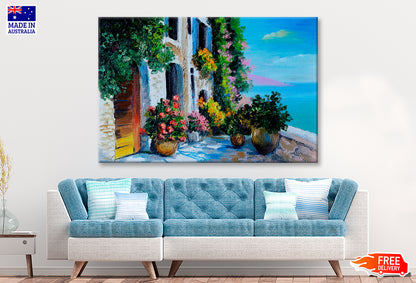 Stone Embankment, Filled With Flowers Oil Painting Wall Art Limited Edition High Quality Print