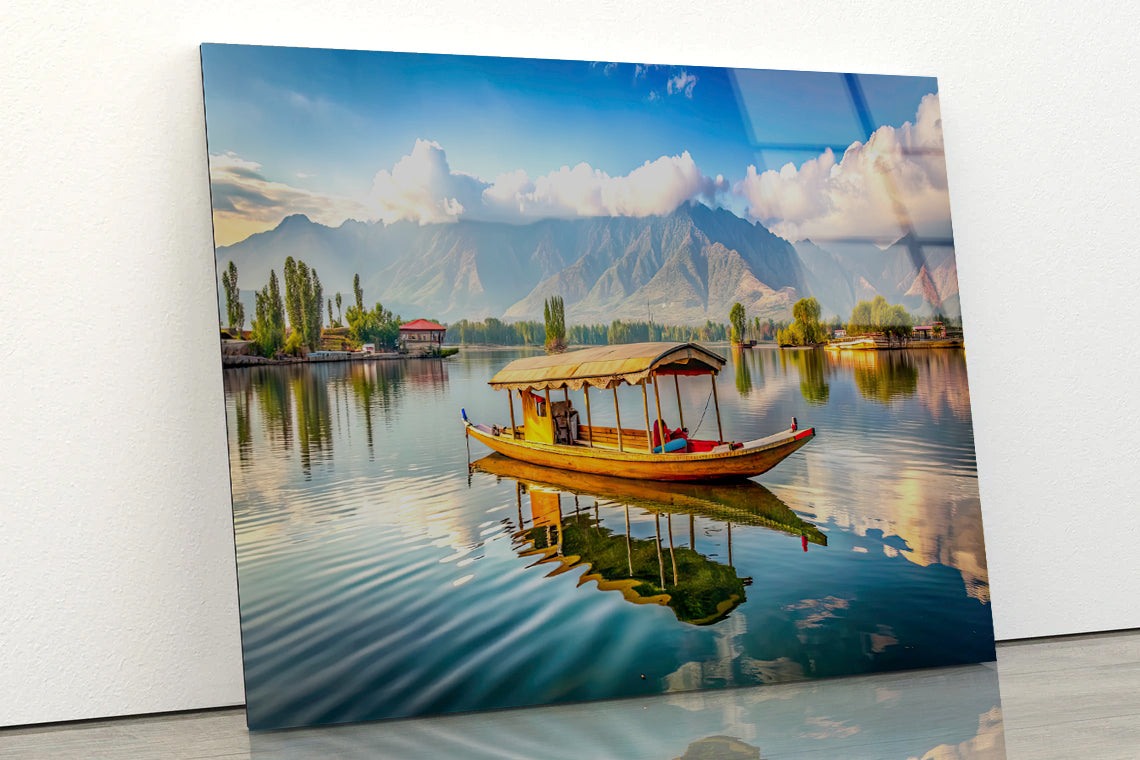 Boat on the Water, Lake, Mountains in India Acrylic Glass Print Tempered Glass Wall Art 100% Made in Australia Ready to Hang