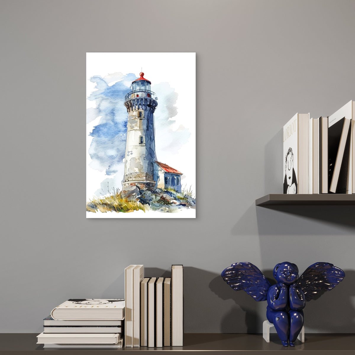 Red White Lighthouse Sea Coastline 60x90cm Metal Print Ready to Hang