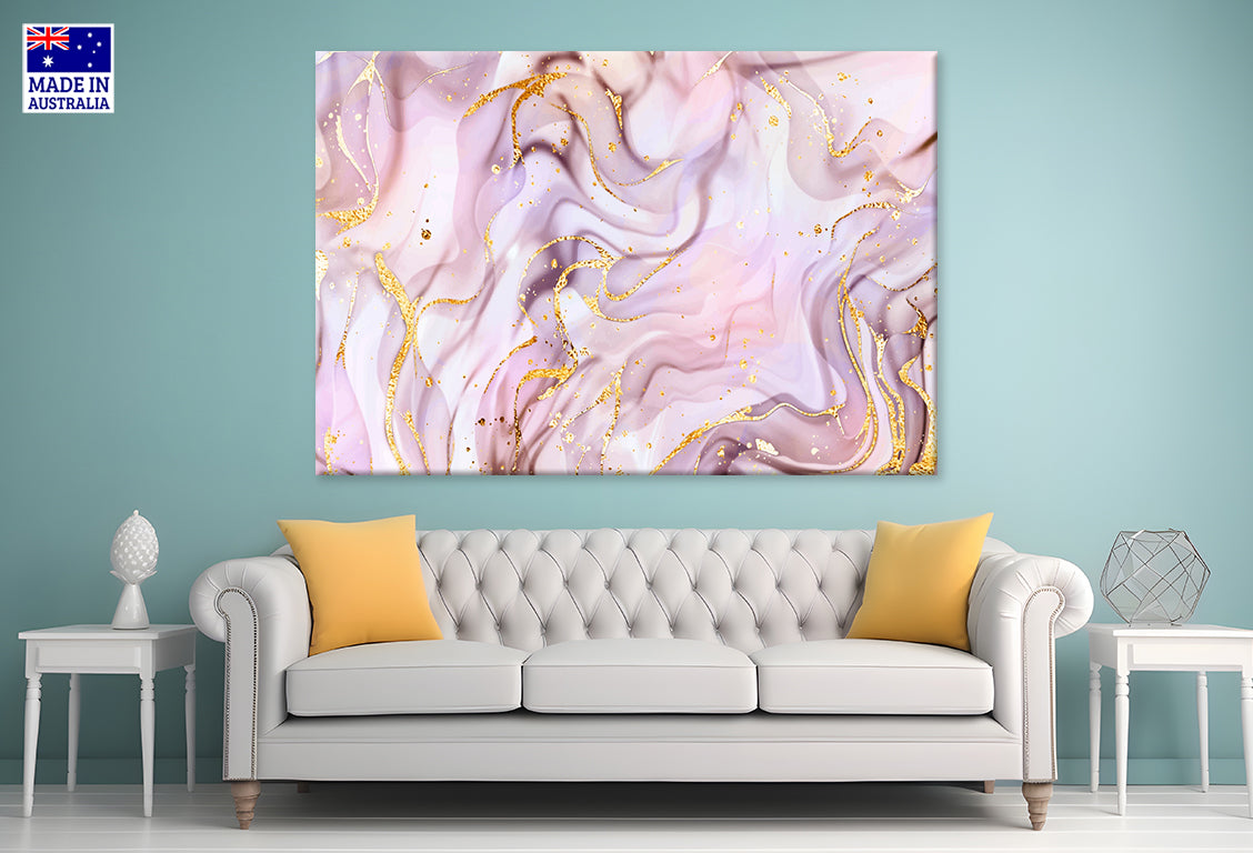 Pink Liquid Marble with Gold Waves and Splatter Wall Art Decor 100% Australian Made