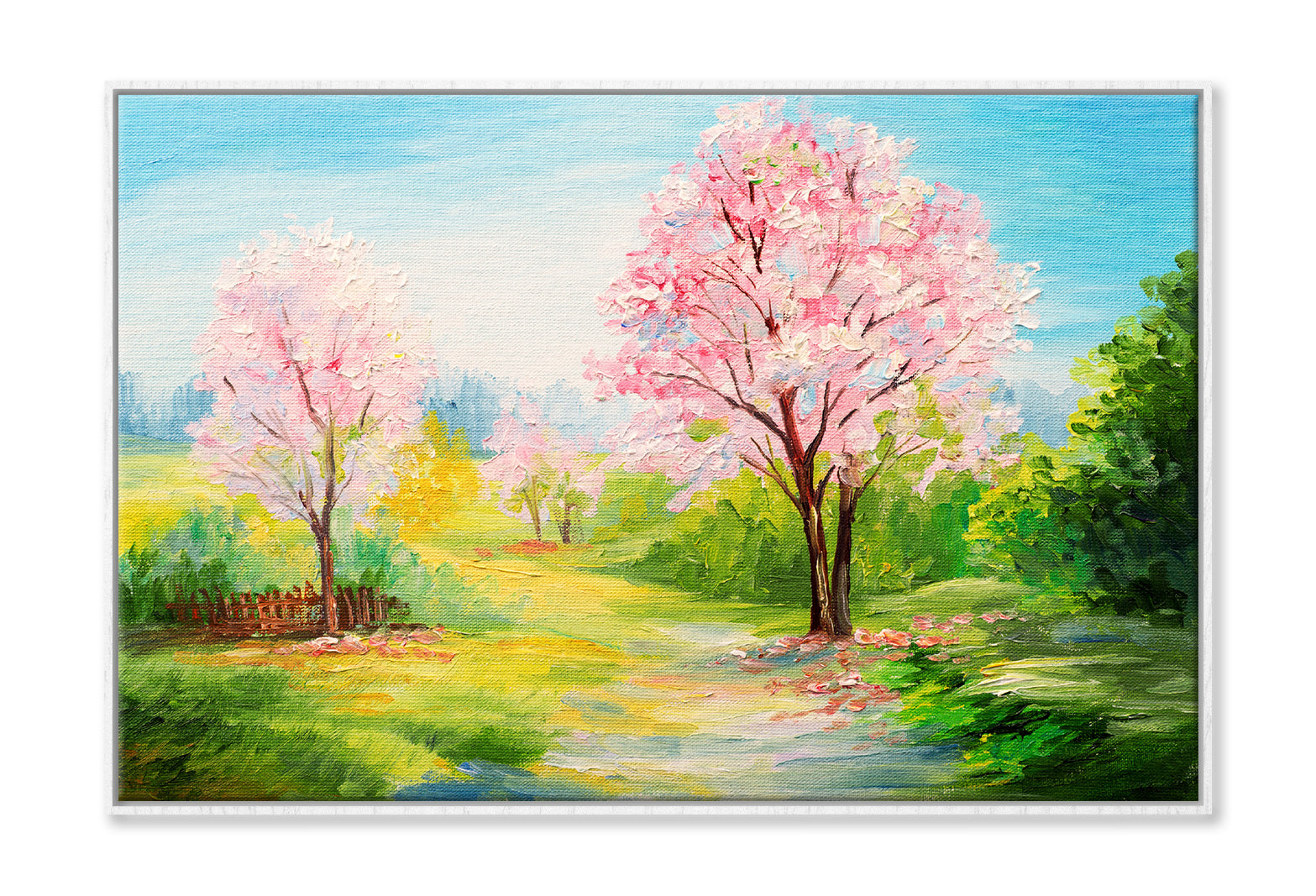 Cherry Blossom Trees & Landsape Watercolor Painting Wall Art Limited Edition High Quality Print Canvas Box Framed White