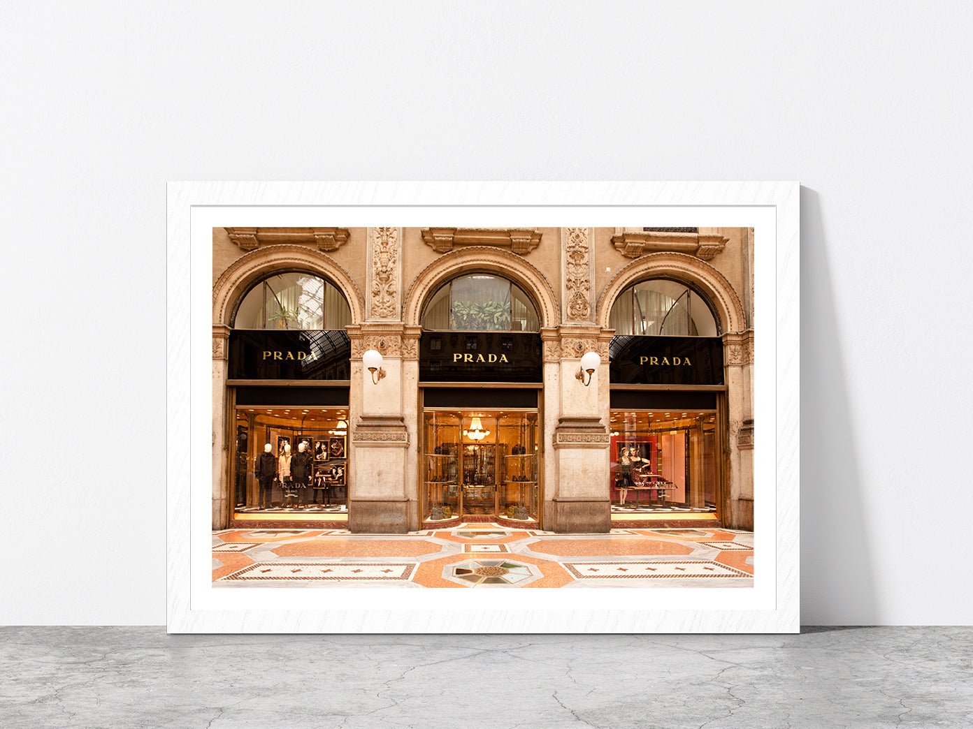 Fashion Store View in Vittorio Emanuele Glass Framed Wall Art, Ready to Hang Quality Print With White Border White