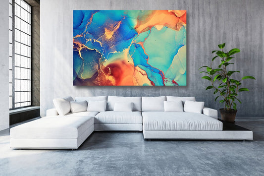 Orange & Blue Abstract Art Acrylic Glass Print Tempered Glass Wall Art 100% Made in Australia Ready to Hang
