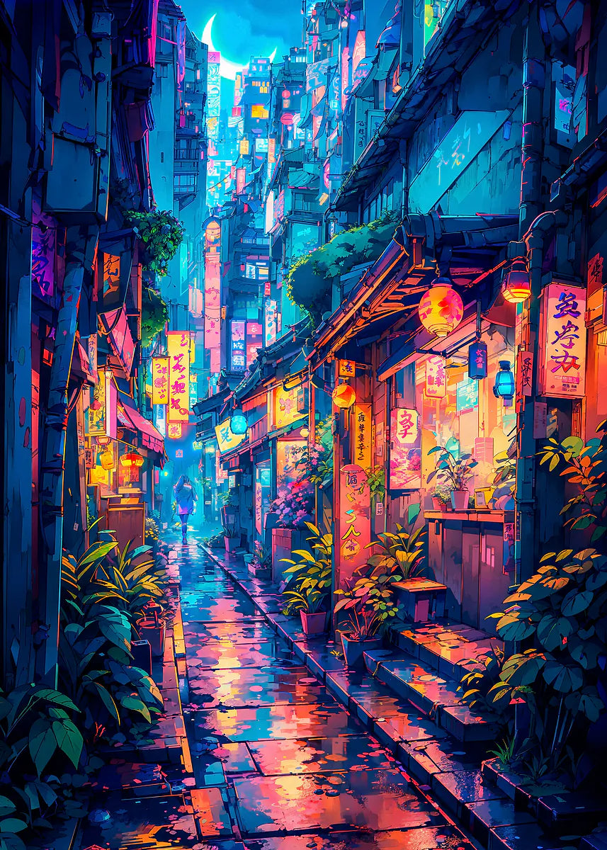 Tokyo Night Street Neon Cityscape 60x90cm Metal Print Ready to Hang