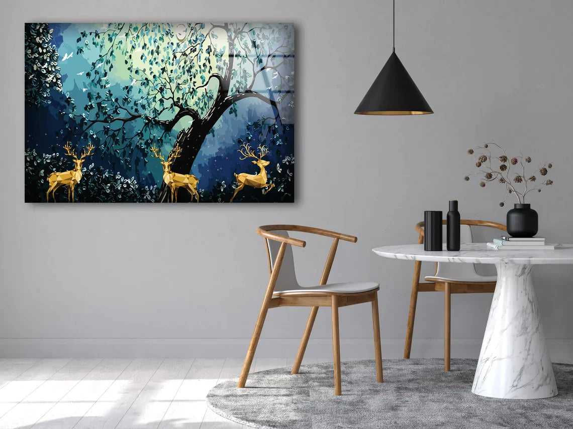 Deers & Trees Abstract UV Direct Aluminum Print Australian Made Quality