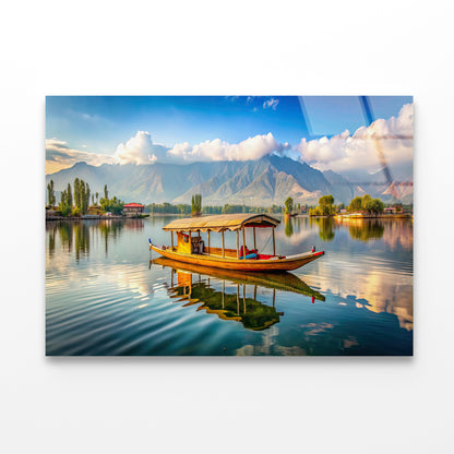 Boat on the Water, Lake, Mountains in India Acrylic Glass Print Tempered Glass Wall Art 100% Made in Australia Ready to Hang