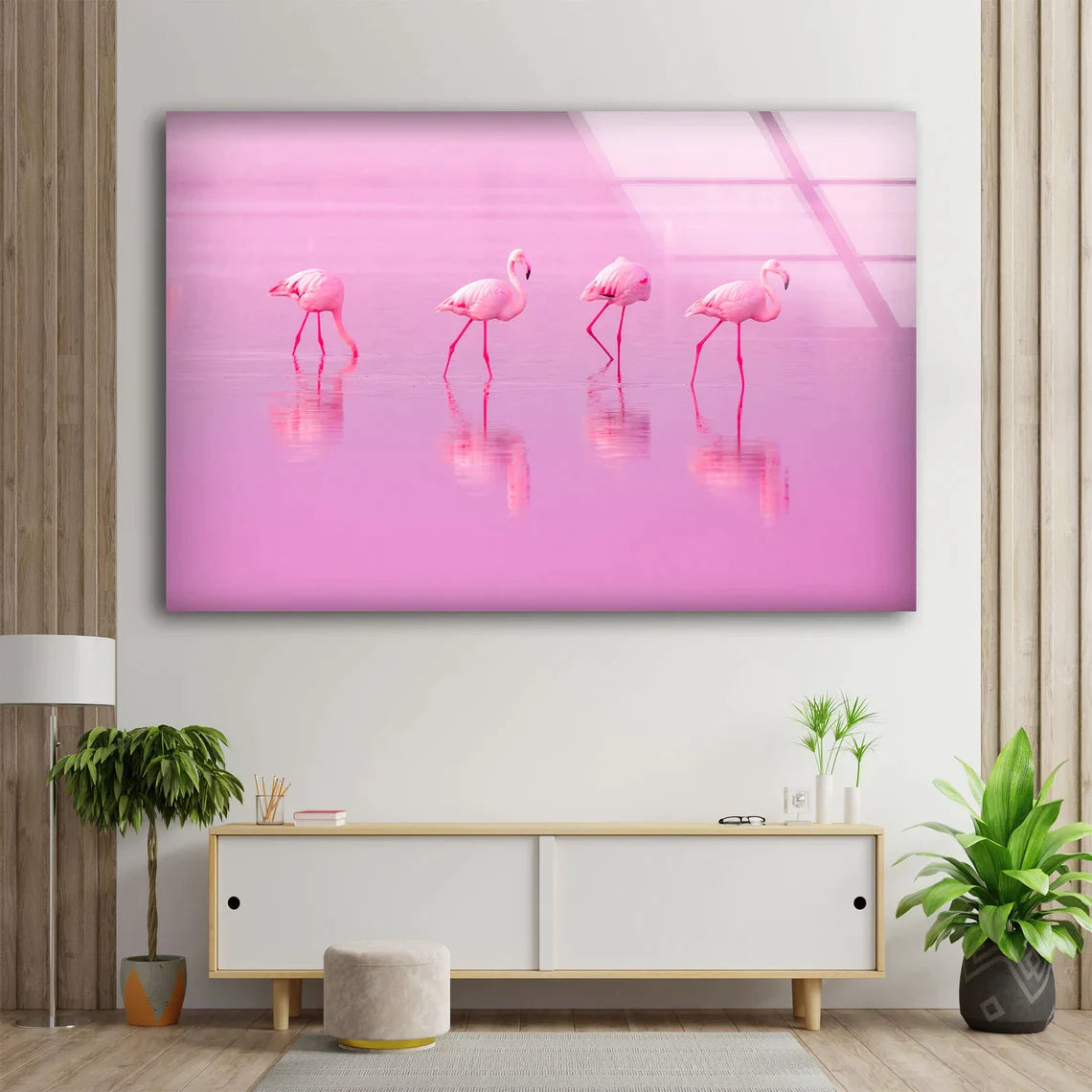 Flamingo Birds on Water UV Direct Aluminum Print Australian Made Quality