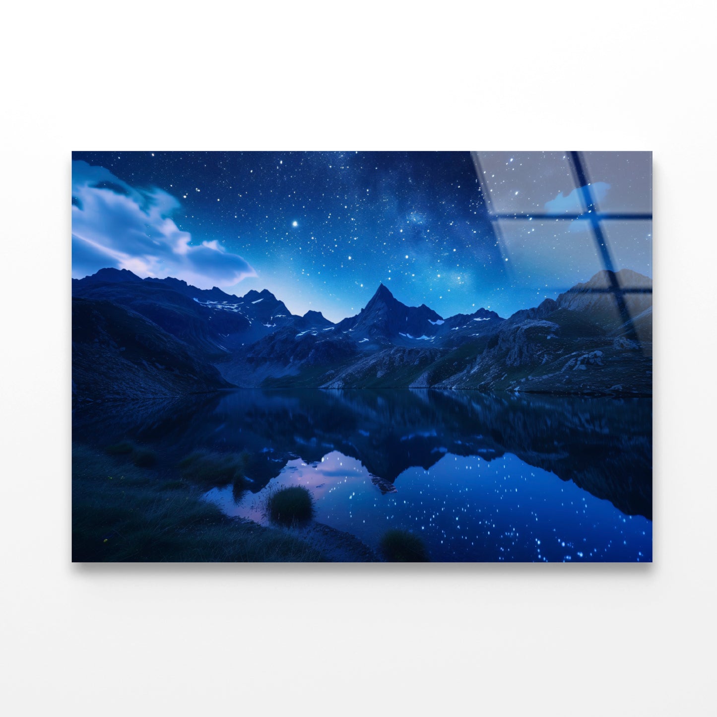 Night View with Mountain Lake and Starry Sky Acrylic Glass Print Tempered Glass Wall Art 100% Made in Australia Ready to Hang