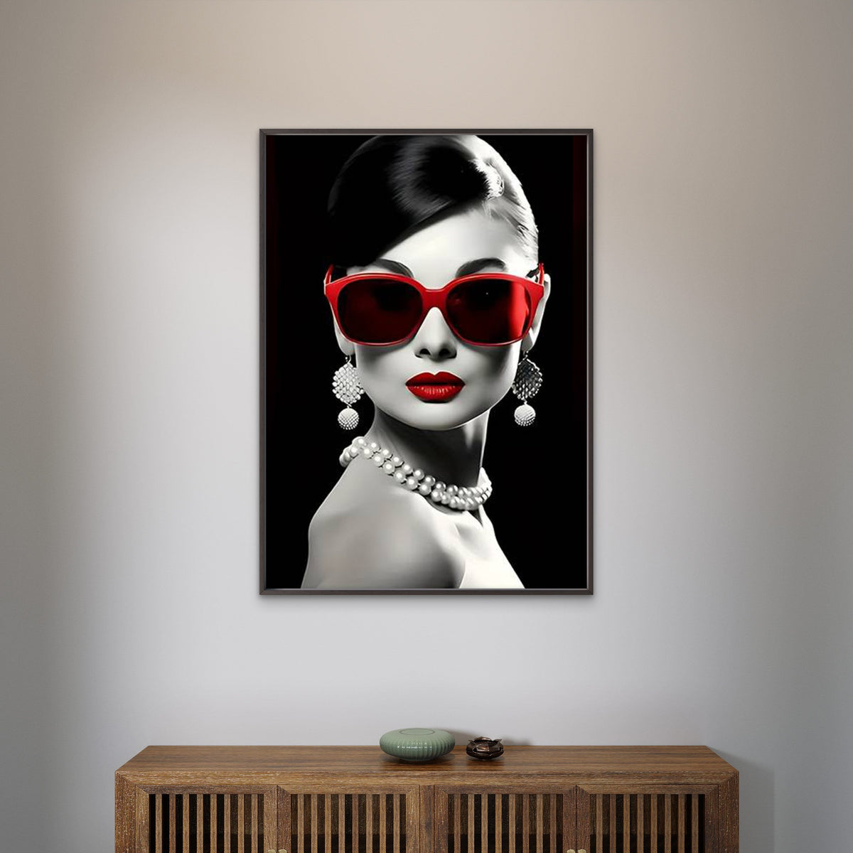 Black White Woman Red Fashion Glasses and Lips Fashion Home Decor Premium Quality Poster Print Choose Your Sizes