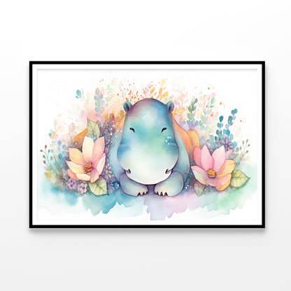 Hippo in Flower Blossom Garden Home Decor Premium Quality Poster Print Choose Your Sizes