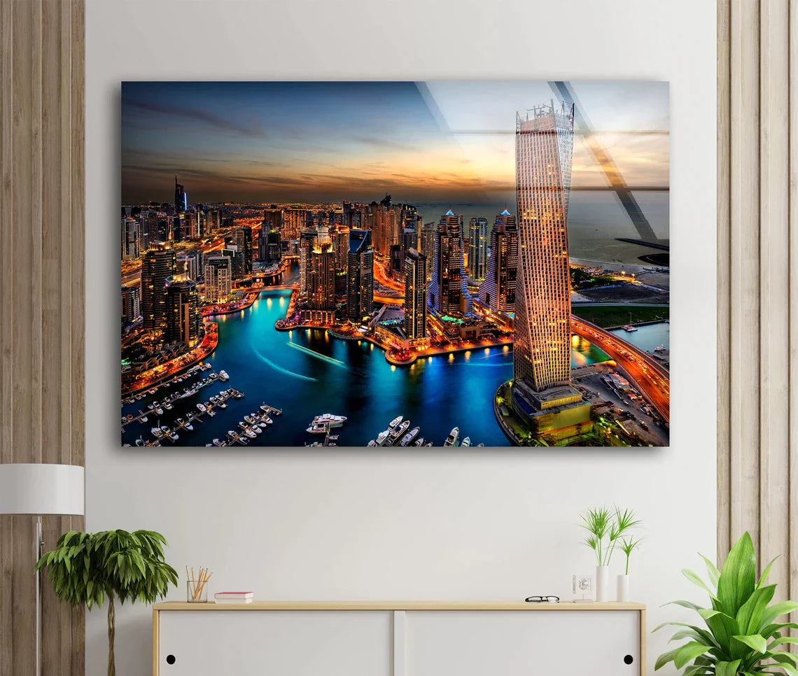 City Night Skyline View UV Direct Aluminum Print Australian Made Quality