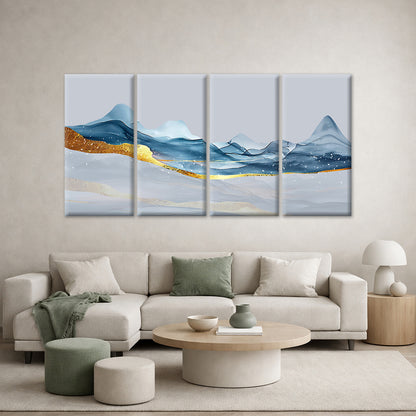 4pcs Modern Abstract Chinese Indigo Liquid Wall Art Canvas Framed 45x80cm - High Quality Print 100% Australian Made Wall Canvas Ready to Hang