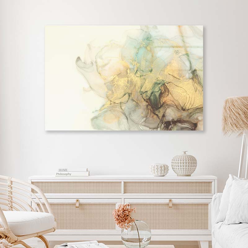 Watercolor Flow Gold Abstract Acrylic Glass Print Tempered Glass Wall Art 100% Made in Australia Ready to Hang