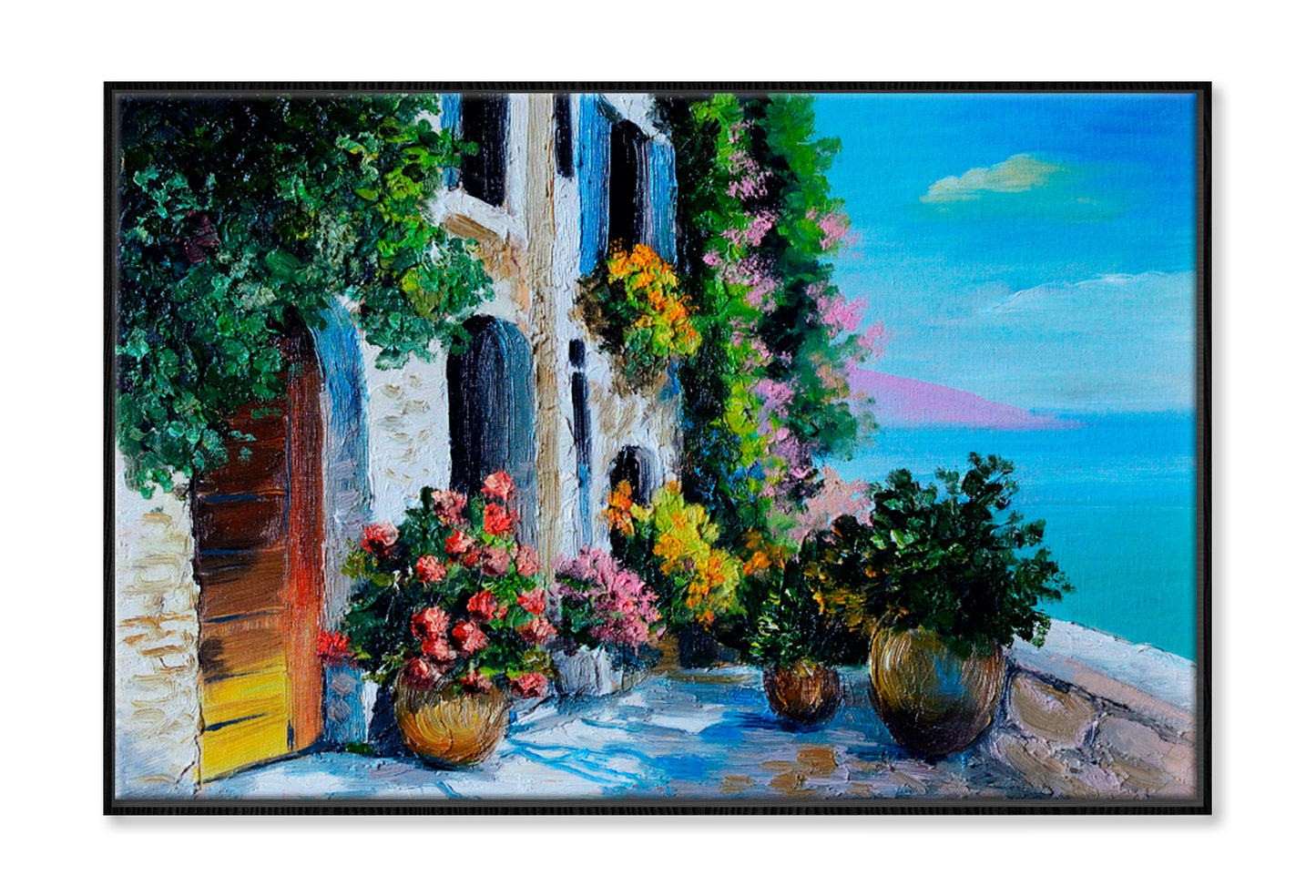 Stone Embankment, Filled With Flowers Oil Painting Wall Art Limited Edition High Quality Print Canvas Box Framed Black