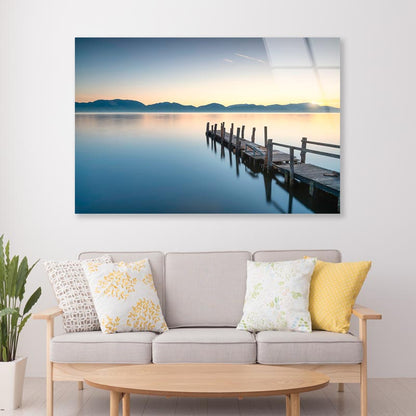 Wooden Pier or Jetty and Lake At Sunrise  Acrylic Glass Print Tempered Glass Wall Art 100% Made in Australia Ready to Hang