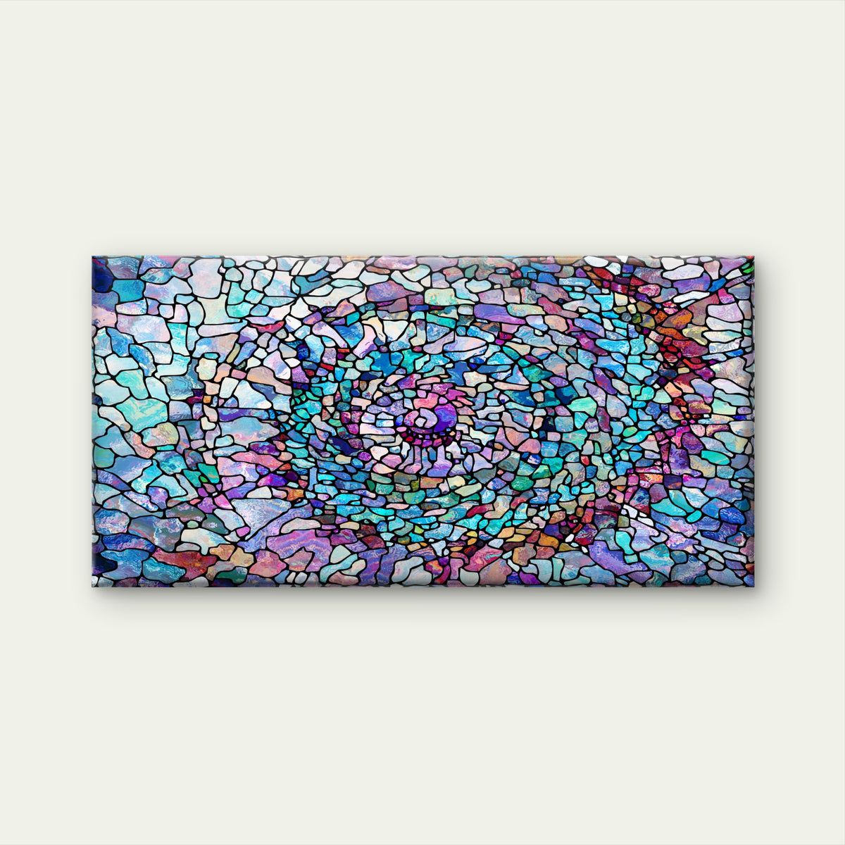 Blue Purple Mosaic Tile Style Wall Art Canvas Office Home Room Framed 120x60cm