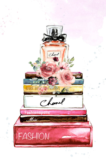 Orange Perfume On Book set Design Home Decor Premium Quality Poster Print Choose Your Sizes