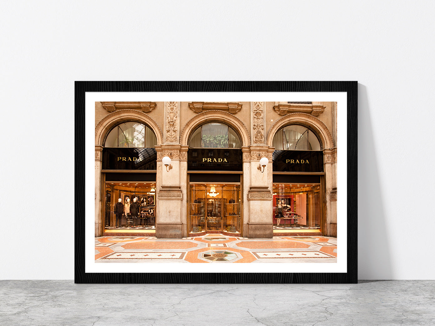 Fashion Store View in Vittorio Emanuele Glass Framed Wall Art, Ready to Hang Quality Print With White Border Black