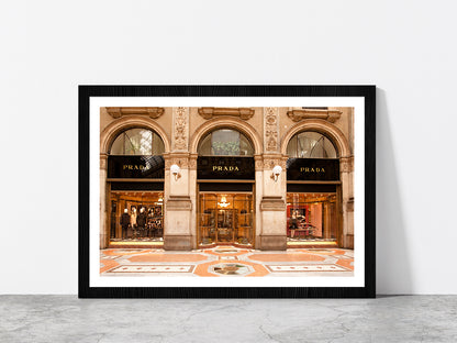 Fashion Store View in Vittorio Emanuele Glass Framed Wall Art, Ready to Hang Quality Print With White Border Black