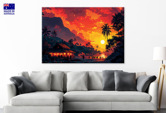 Hawaii Beach Scenery Golden Sunset Wall Art Decor 100% Australian Made