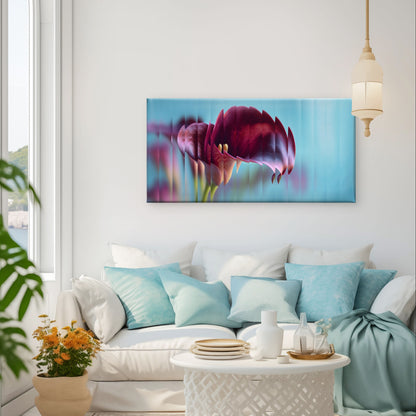 Glass Burgundy Calla Lily Flower Abstract Wall Art Canvas Office Home Framed 120x60cm