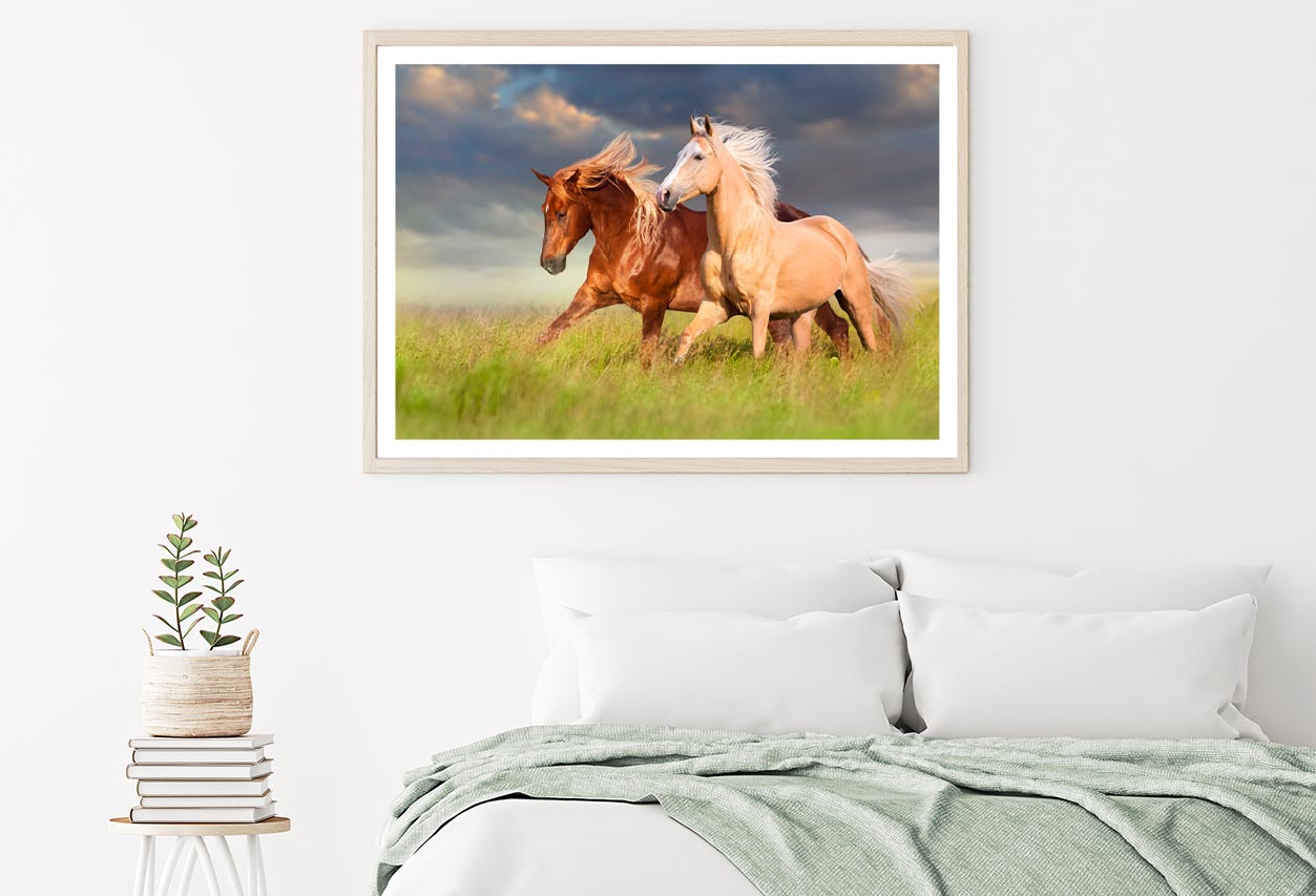 Horses Running in A Field with A Cloudy Sky Home Decor Premium Quality Poster Print Choose Your Sizes