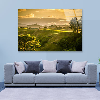 Grassy Hill and Trees with Sky Acrylic Glass Print Tempered Glass Wall Art 100% Made in Australia Ready to Hang