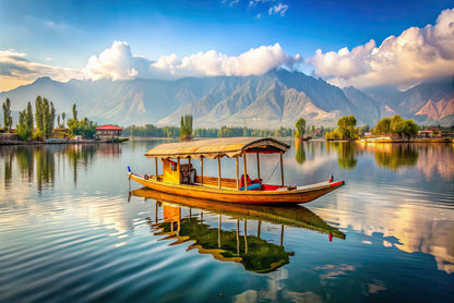 Boat on the Water, Lake, Mountains in India Home Decor Premium Quality Poster Print Choose Your Sizes