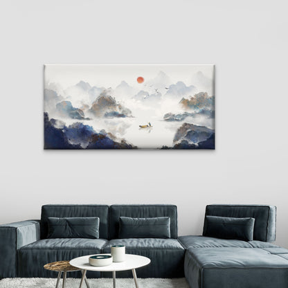 Chinese Ink Wash Mountain Boat Wall Art Canvas Office Home Room Framed 120x60cm