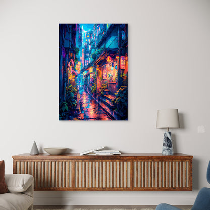 Tokyo Night Street Neon Cityscape 60x90cm Metal Print Ready to Hang
