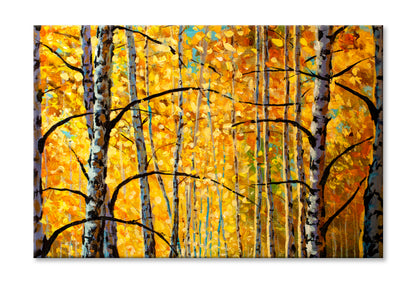 Beautiful Fragments of Birch Trees Oil Painting Wall Art Limited Edition High Quality Print Stretched Canvas None