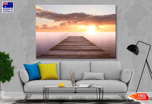 Golden Sea Sunset View of Pier or Jetty in The Tropical in The Summer  Wall Art Decor 100% Australian Made