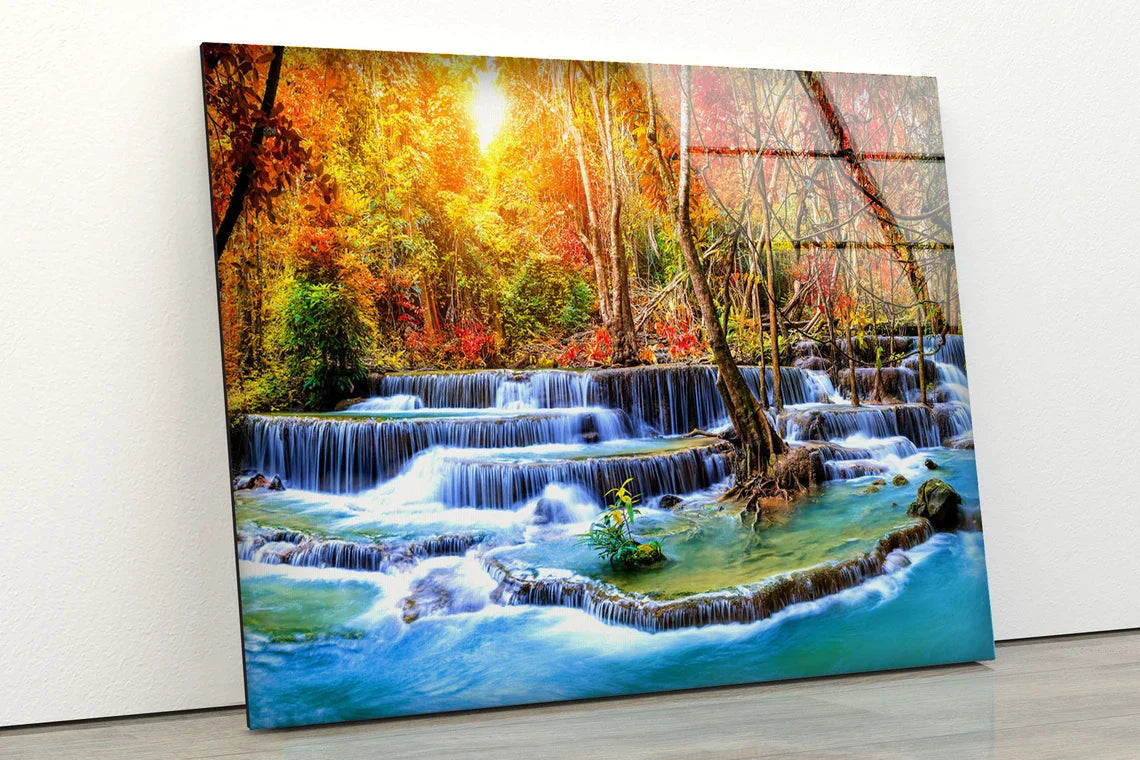 Waterfall Autumn Forest UV Direct Aluminum Print Australian Made Quality