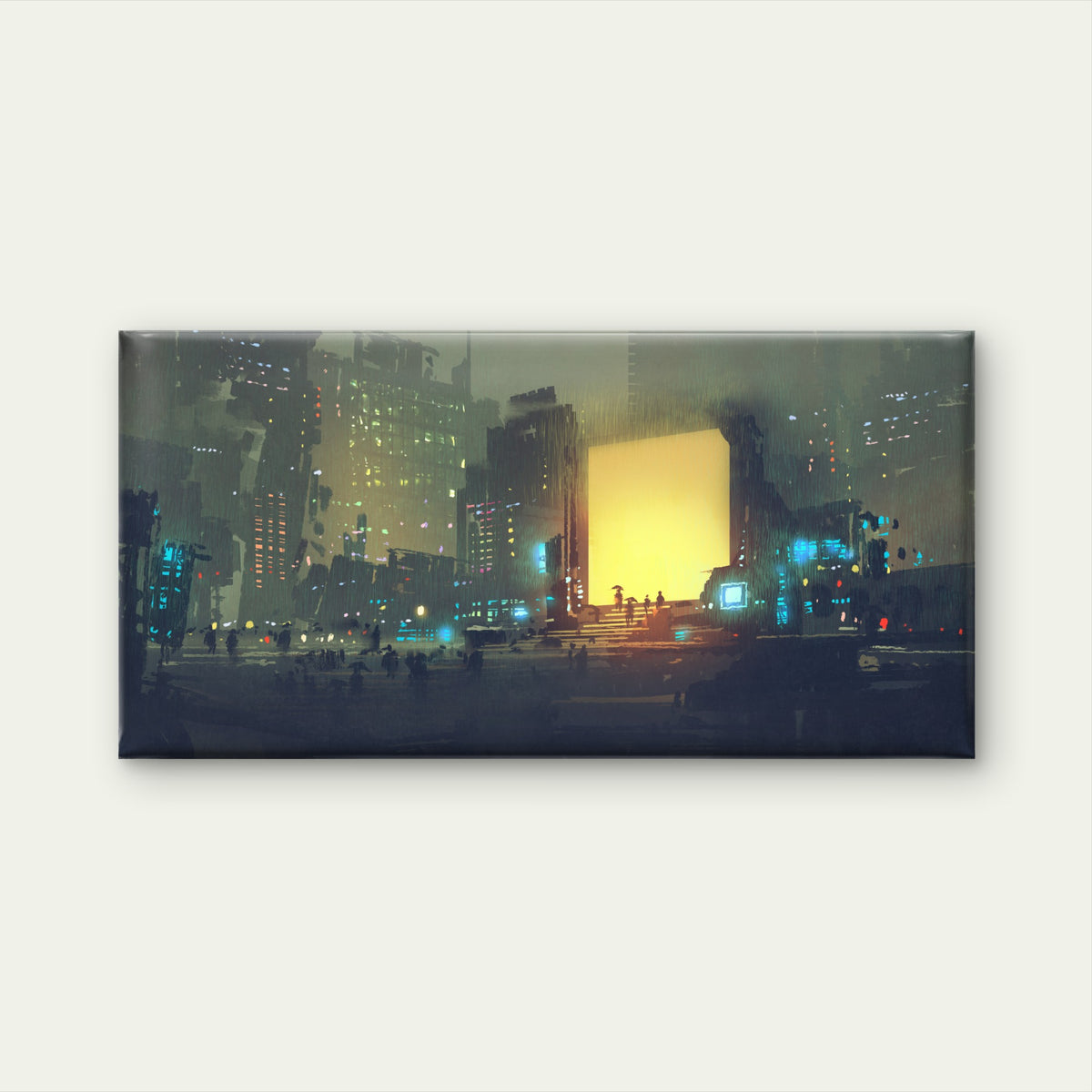 Sci-Fi Cyberpunk City Rain Wall Art Canvas Office Home Room Framed 120x60cm