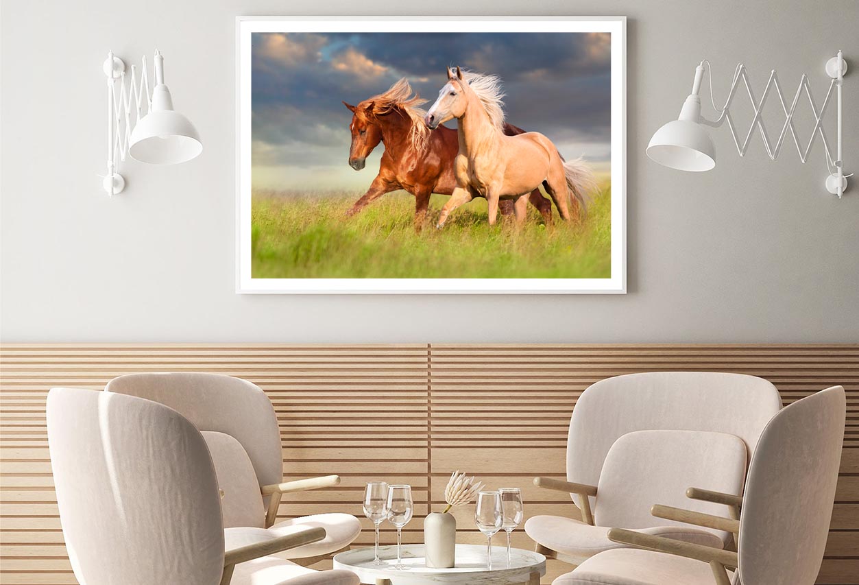 Horses Running in A Field with A Cloudy Sky Home Decor Premium Quality Poster Print Choose Your Sizes