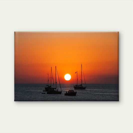Sunset over the Sea Silhouettes of Boats Greece Wall Art Decor 100% Australian Made