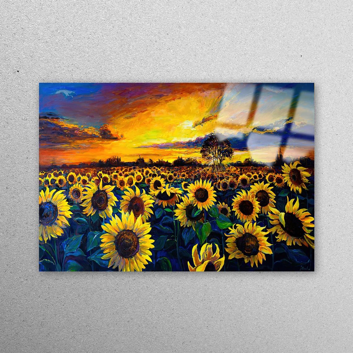 Sunflower Field Painting Acrylic Glass Print Tempered Glass Wall Art 100% Made in Australia Ready to Hang