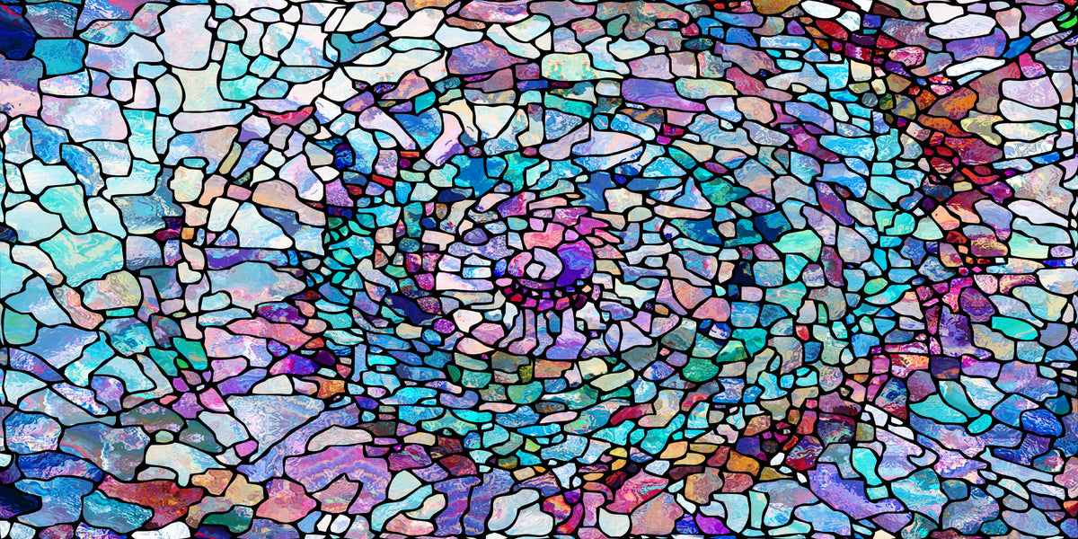 Blue Purple Mosaic Tile Style Wall Art Canvas Office Home Room Framed 120x60cm