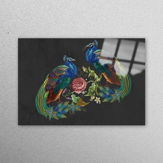 Embroidery Peacock Acrylic Glass Print Tempered Glass Wall Art 100% Made in Australia Ready to Hang