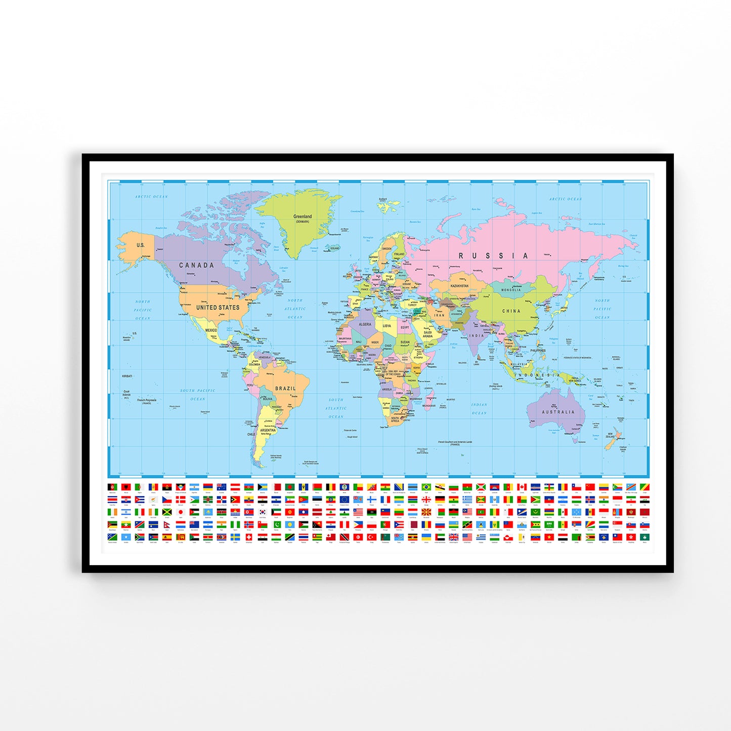 World Map with Country Flags Home Decor Premium Quality Poster Print Choose Your Sizes