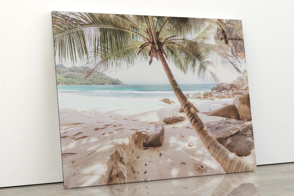 Beach With Palm Trees Acrylic Glass Print Tempered Glass Wall Art 100% Made in Australia Ready to Hang