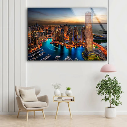 City Night Skyline View UV Direct Aluminum Print Australian Made Quality